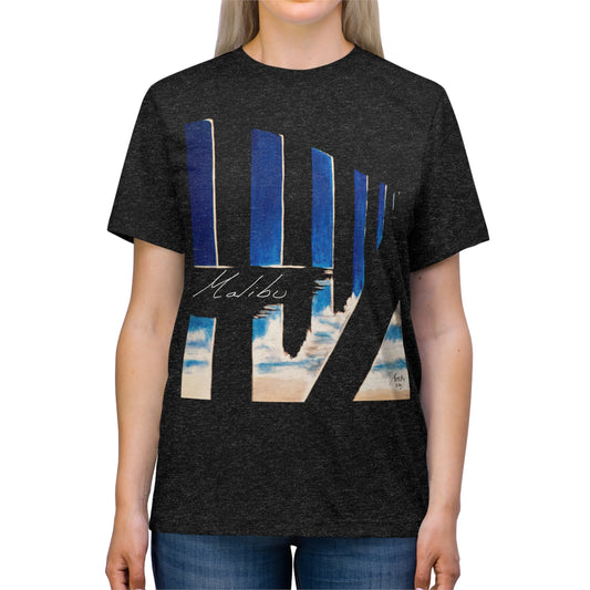 MALIBU PIER Unisex Triblend Tee in Black Heather Featuring Original Oil Painting by Katina Zinner