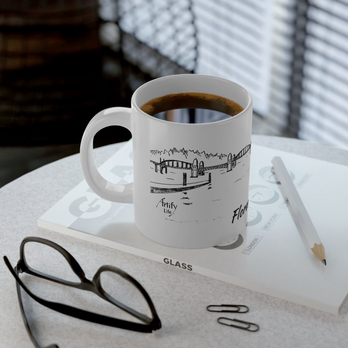 FLORENCE, OR - River's Edge - White Ceramic Mug - 20oz