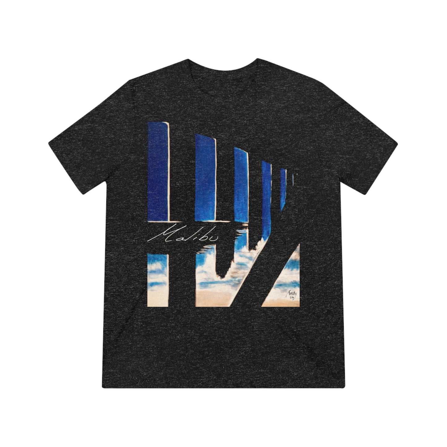 MALIBU PIER Unisex Triblend Tee in Black Heather Featuring Original Oil Painting by Katina Zinner