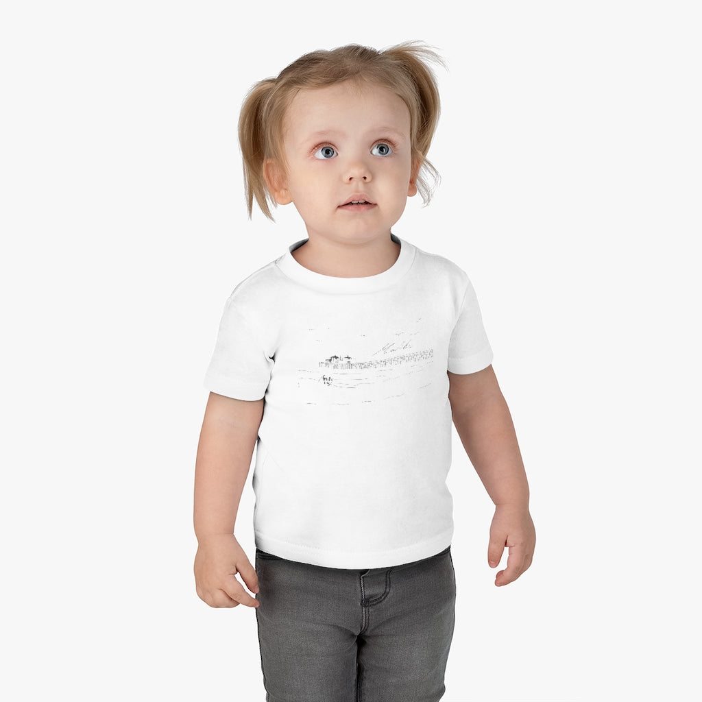 MALIBU PIER Jersey Baby Tee in White with Original BEACH Illustration by Artify Life - 6M to 24M