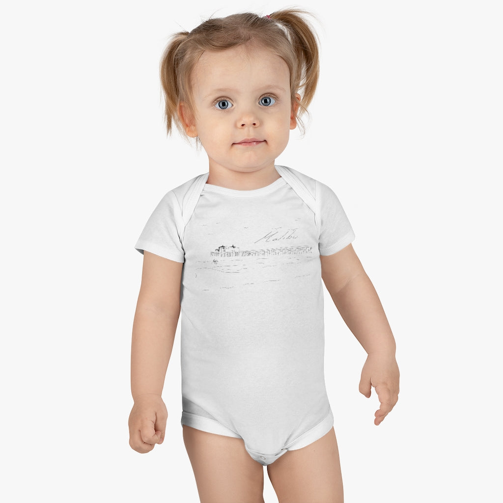 MALIBU PIER Organic Baby Onesie® with Original BEACH illustration by Artify Life - Preemie to 24M