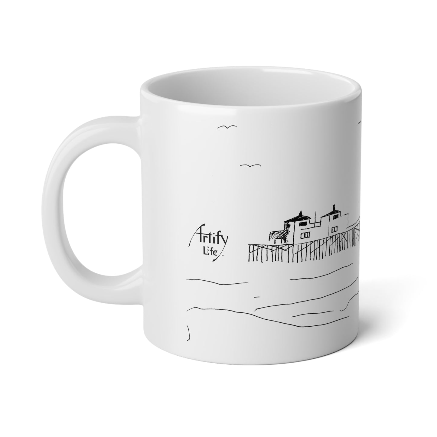 MALIBU PIER BEACH White Ceramic Mug - 20oz with ORCA Coating