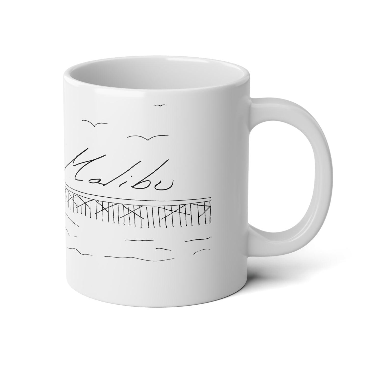 MALIBU PIER BEACH White Ceramic Mug - 20oz with ORCA Coating