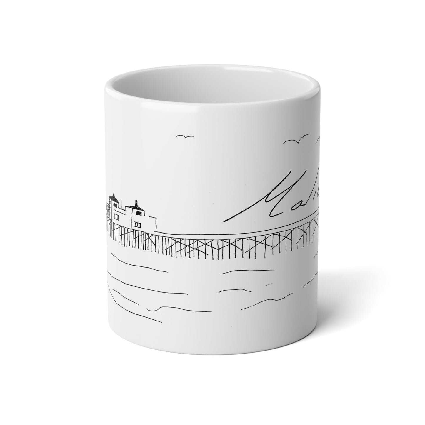 MALIBU PIER BEACH White Ceramic Mug - 20oz with ORCA Coating