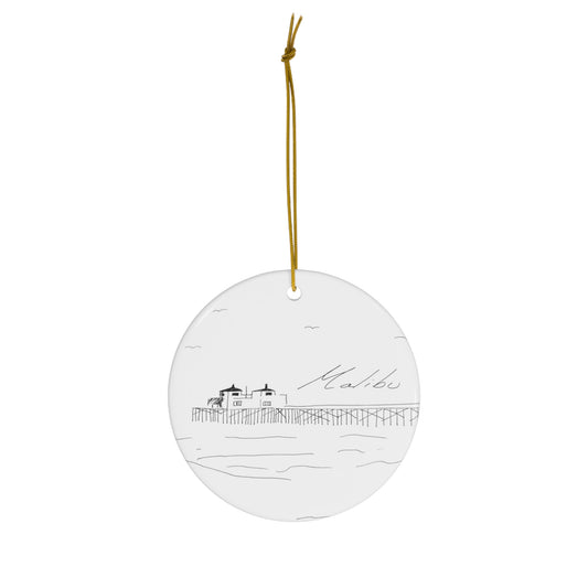 MALIBU PIER Beach - Ceramic Ornament featuring illustration by Katina Zinner
