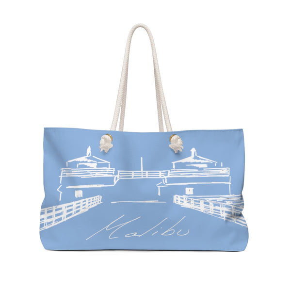 MALIBU PIER TOWERS Blue Weekender Bag - Made in the USA with recycled fiber and Original Illustration by Artify Life