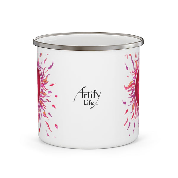 HEARTS on FIRE - Malibu White Enamel Mug with colored illustration by Artify Life