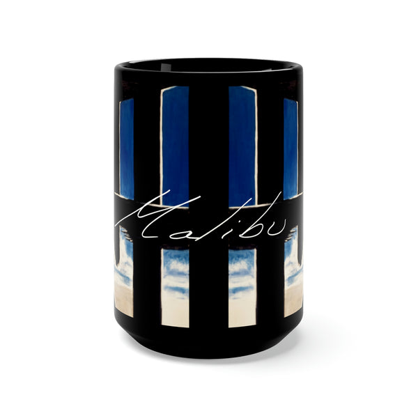 MALIBU PIER Black Ceramic Mug - 15oz with Original Art by Artify Life